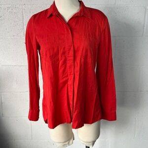 Multiples Red Lyocell Long Sleeve Button Down Blouse Split Back‎ XS RN127304